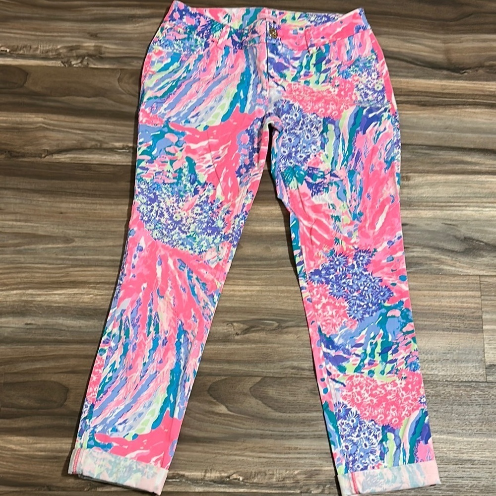 $128 Lilly Pulitzer SZ 4 Callahan Chino Pants Rainbow Soleil Inseam 30” PRISTINE